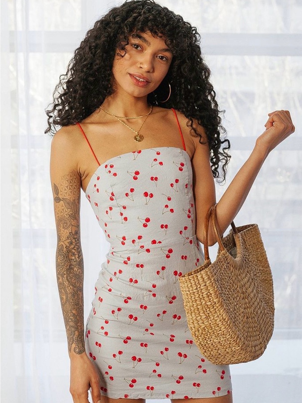 Urban Outfitters Cherry Print Mini Dress - Blue/Red
